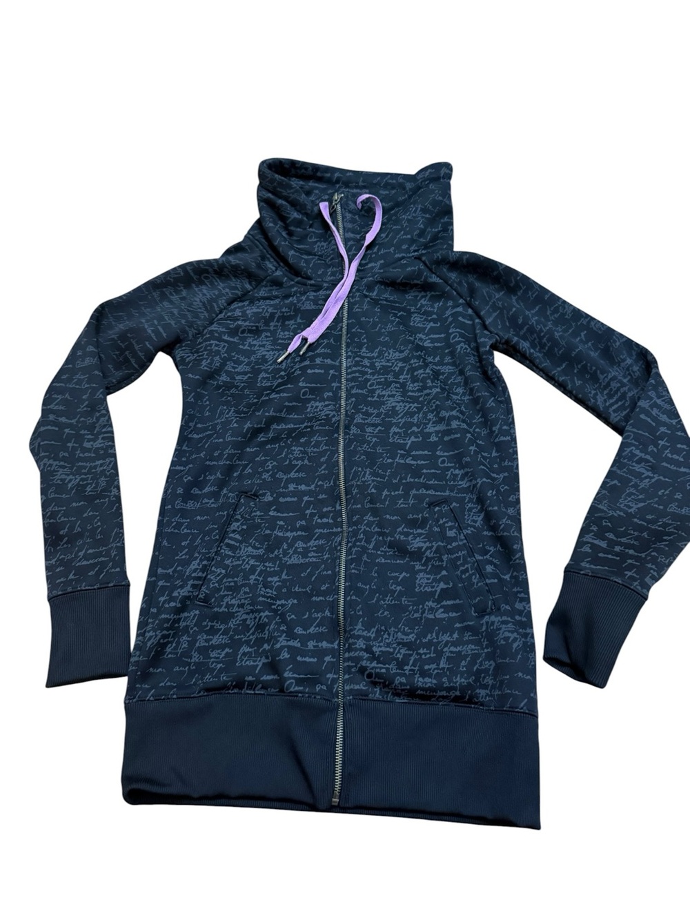 Billabong Black Script Zip Hoodie with Lavender Drawcord